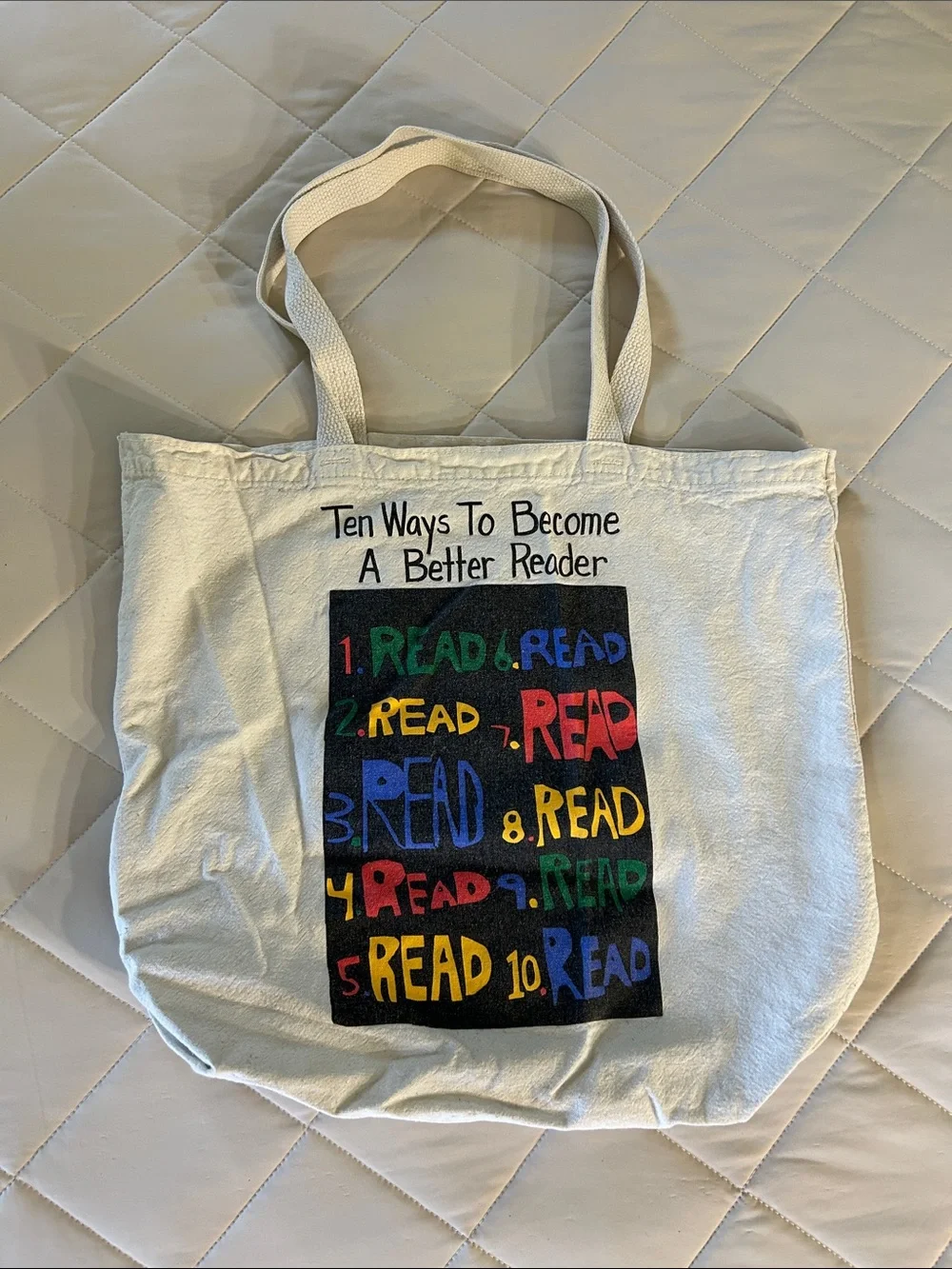 Canvas 'Ten Ways To Become A Better Reader' Tote Bag - White